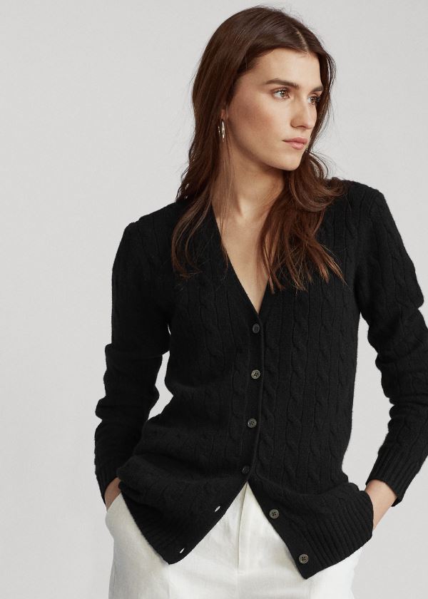 Cárdigan Polo Ralph Lauren Mujer Negros - Cable-Knit Cashmere - ESJKL0697